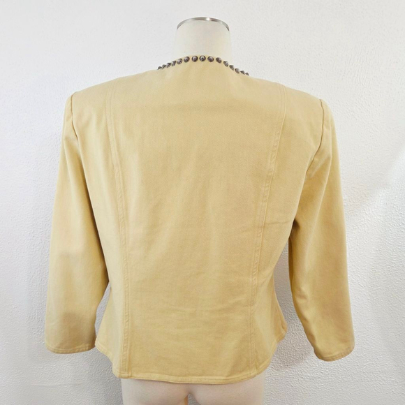 Double D Ranch tan denim blazer jacket turquoise beaded studded western large - Picture 3 of 8